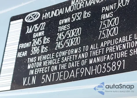 2022 Hyundai Santa Cruz Limited from USA, damaged, VIN 5NTJEDAF9NH035891